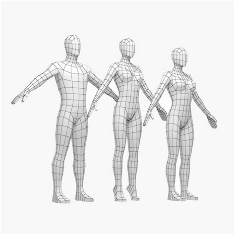 Female And Male Base Mesh Natural Proportions In A Pose Bundle Model