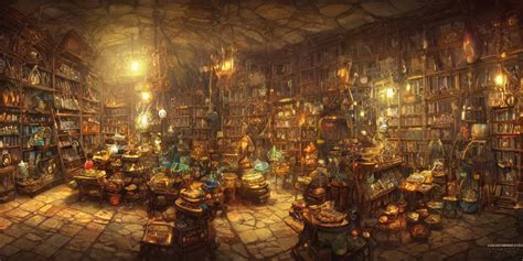 Inside An Old Magical Shop Magic Items On Shelves Stable Diffusion