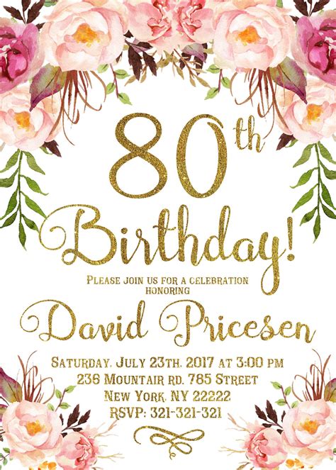 80th Birthday Invitation For Women 80th Birthday Invitation Etsy