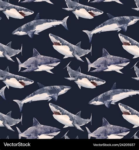 Watercolor Shark Pattern Royalty Free Vector Image