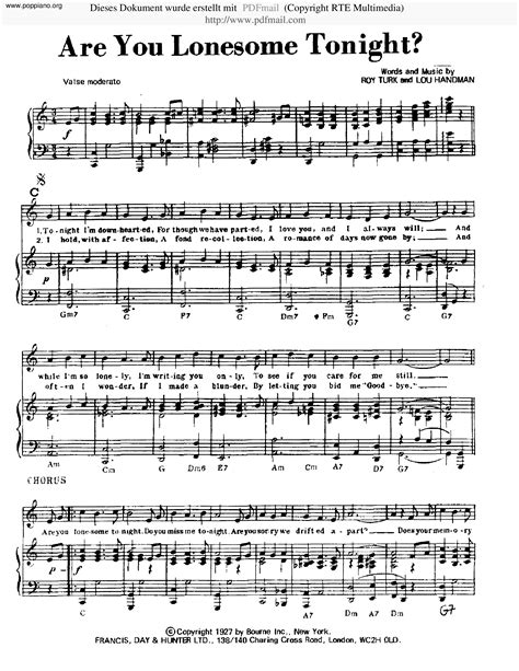 Elvis Presley Are You Lonesome Tonight Sheet Music Pdf Free Score