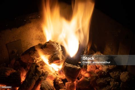 Bonfire Campfire With Coal And Wood Burning On The Harvest Festival Of