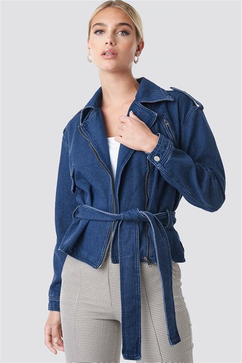 Dropped Shoulder Denim Biker Jacket Niebieski Na Kd