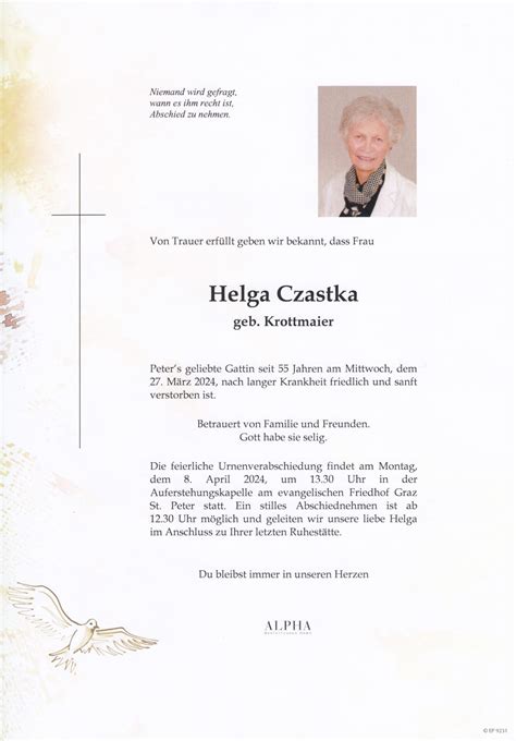 Helga Czastka Bestattung Himmelblau