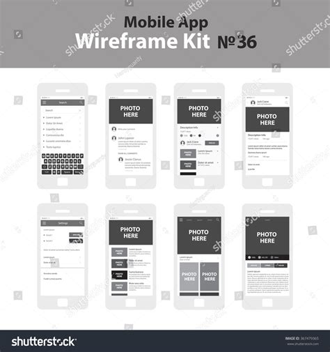 Mobile Wireframe App Ui Kit 36 Stock Vector (Royalty Free) 367479365 ...