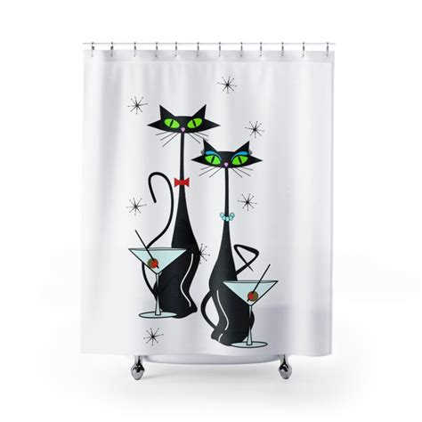 Martini Time Atomic Cats Shower Curtains For Mid Century Etsy