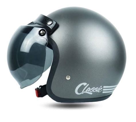 Helm Bogo Dewasa Motor Sni Helm Retro Classic Kaca Cembung Hitam Grey