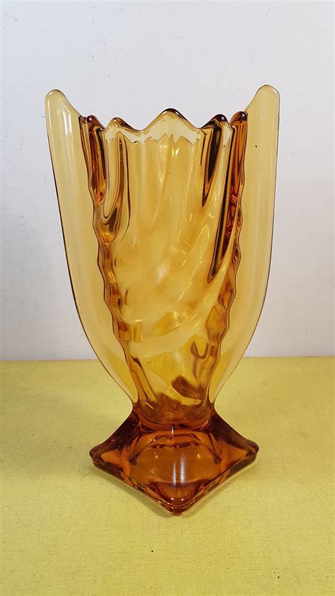 Vintage Yellow Glass Vase Etsy