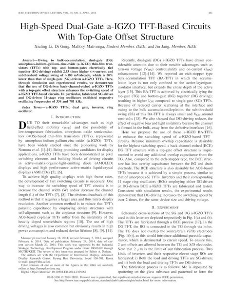 Pdf High Speed Dual Gate A Igzo Tft Based Circuits With Top Gate