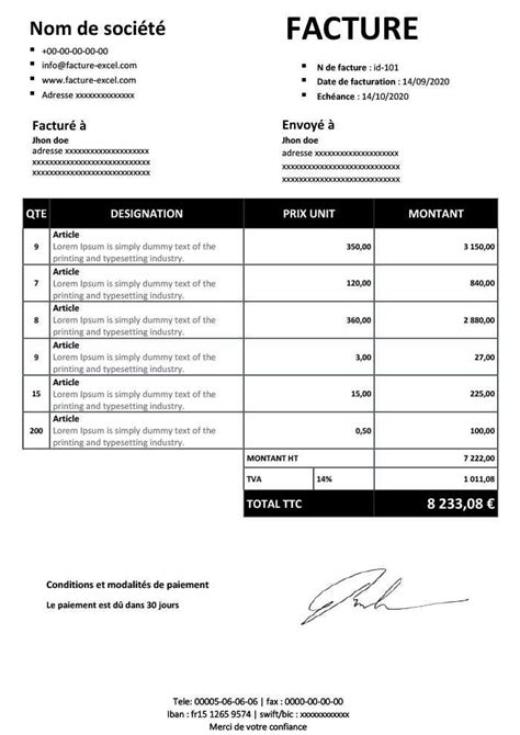 Facture Simple Au Format Pdf Et Excel A Telecharger Facture Excel Images