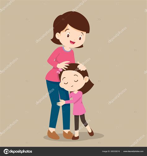 Cute Girl Hugging Her Mother Smiling Mom Embracing Her Daughter Stock