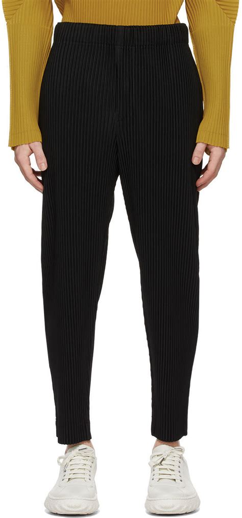 Homme Pliss Issey Miyake Black Pleats Bottoms Tapered Trousers Ssense