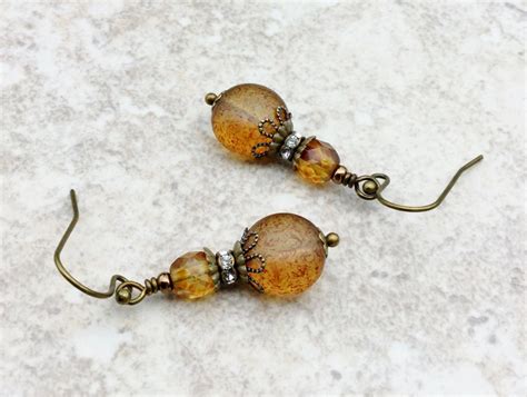 Topaz Earrings Brown Earrings Gold Earrings Czech by SmockandStone