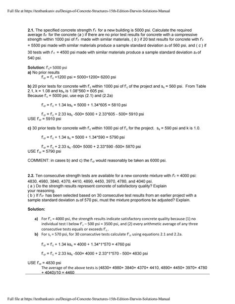 Design Of Concrete Structures 15th Edition Darwin Solutions Manual By