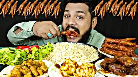 Asmr Spicy Chicken Feet With Rice Spicy Chicken Pota Masala Eggs Salad