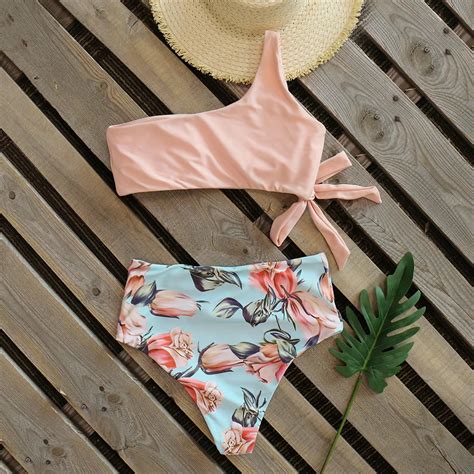 Maillot de bain asymétrique épaule dénudée Sexy bikini pour femmes Taille haute Style