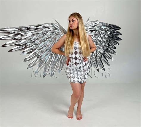 Silver Angel Wings Cosplay Costume Adult Silver Wings For Dance Shiny Wings Flexible Wings