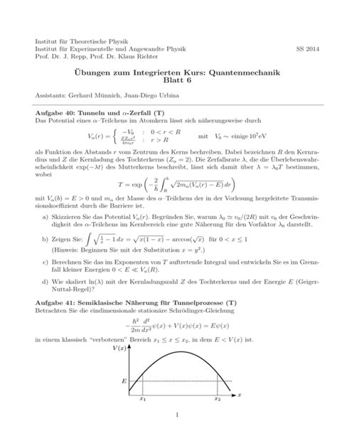 Ubungen Zum Integrierten Kurs Quantenmechanik Blatt 6