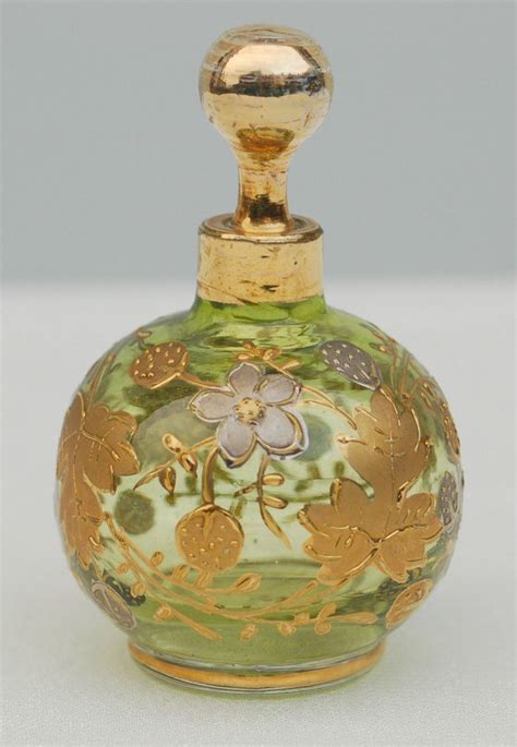 Antique 19thc French Bohemian Glass Leaf And Berry Raised Gilt Perfume Bottle Perfume Bottle