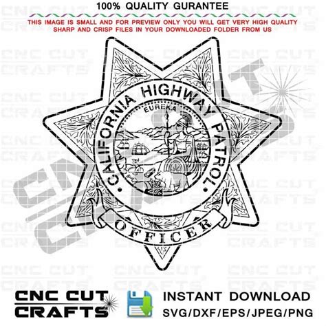 California Highway Patrol Officer Svg Chp Officer Vector Badge Black White Outline Dxf Logo