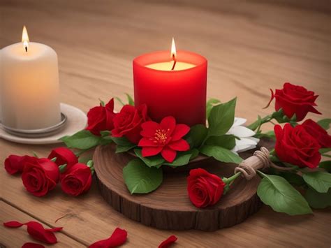 Premium Photo Beautiful Romantic Red Candles With Flower