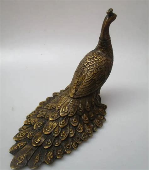 Long 27 CM Collectible Chinese Old Bronze Carved Peacock Sculpture