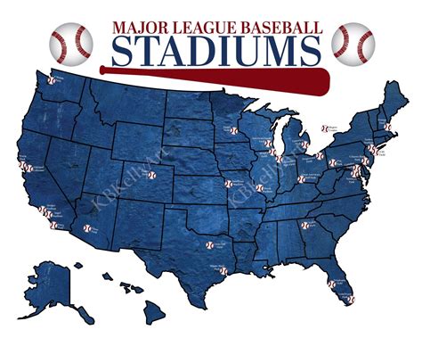 Major League Baseball Stadium Map Mlb Push Pin Map Ballpark Stadium