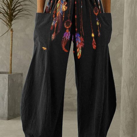 Floral Print Elastic Waist Pants Casual Wide Leg Cropped Temu Australia