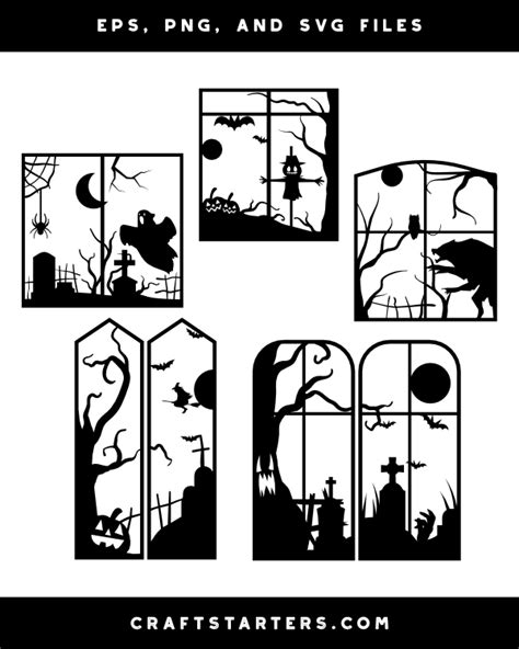 Halloween Window Scene Silhouette Clip Art