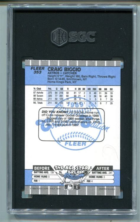 1989 Fleer Glossy Craig Biggio RC 353 SGC 10 GEM MINT HOF EBay