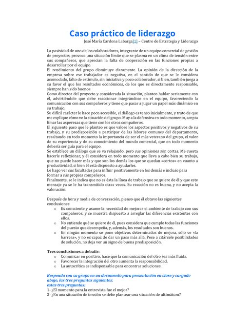 Caso Pr Ctico De Liderazgo Caso Prctico De Liderazgo Jos Mar A