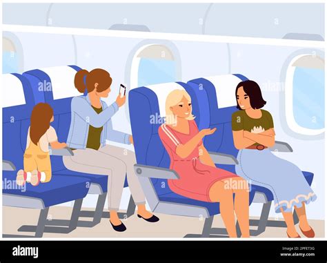 Happy People Passengers Inside Airplane Vector Illustration Stock Vector Image And Art Alamy