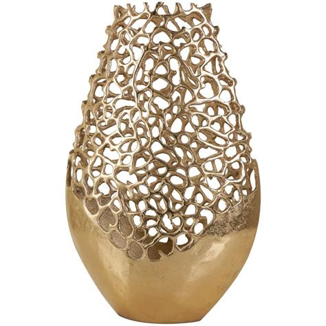 Litton Lane Gold Rounded Aluminum Metal Decorative Vase With Freeform