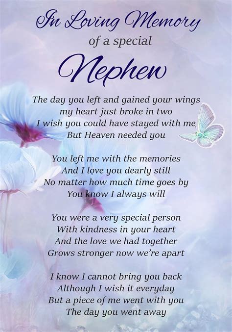 To A Loving Nephew Memorial Graveside Funeral Poem Keepsake Card Hot