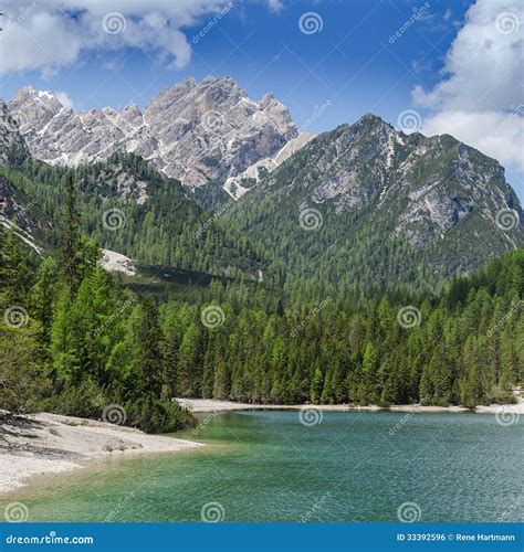 Hiking Along The Lago Di Braies / Pragser Wildsee Royalty-Free Stock ...