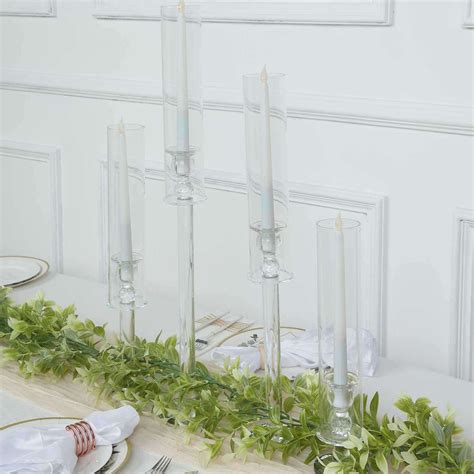 Set Of 4 Clear Glass Taper Candle Holder Tableclothsfactory