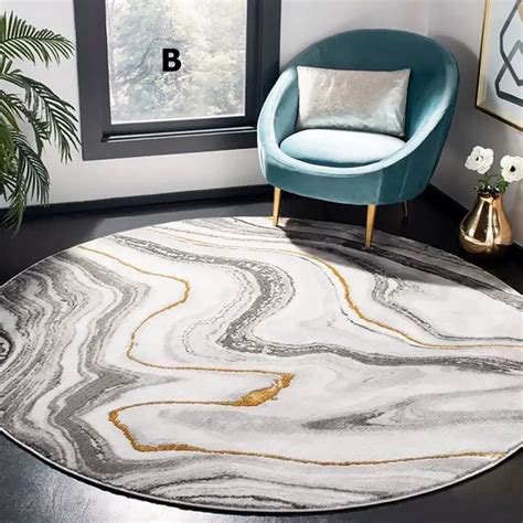 Modern Gray And Gold Abstract Round Velvet Indoor Area Rug 4