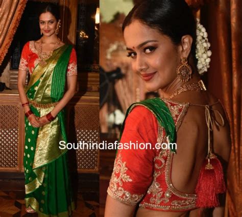 Shubra Aiyappa In A Green Banarasi Silk Saree South India Fashion