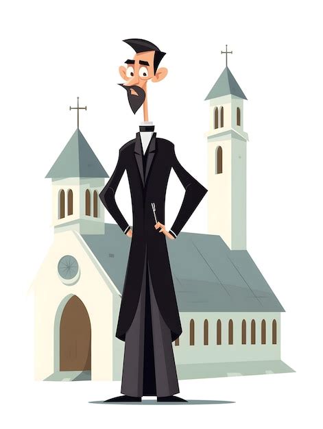 Una Caricatura De Un Hombre Parado Frente A Una Iglesia Foto Premium