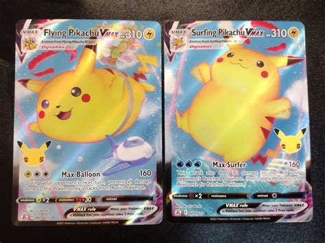 Flying Surfing Pikachu Vmax Full Art Celebrations Pokemon Card Set Nm