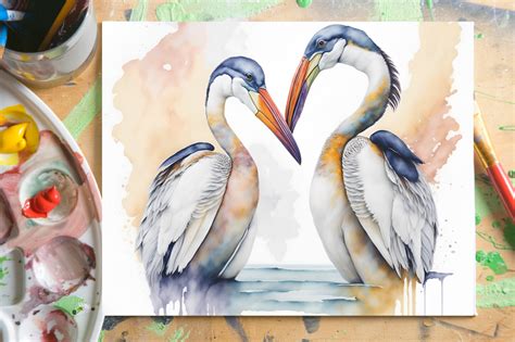 A Beautiful Pelican Couple Watercolor Graphic By Creative Designs