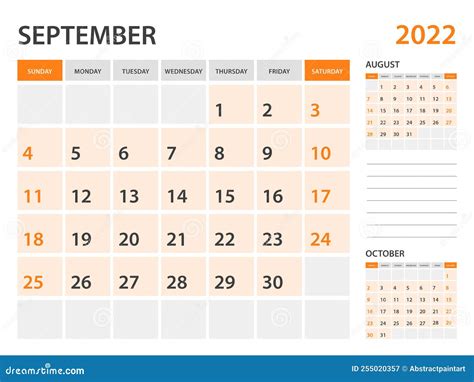 Kalender 2022 Templatesseptember 2022 Jaar Maandelijkse Planner Desk