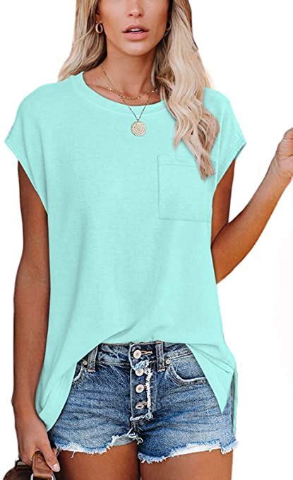 Xieerduo Womens Summer Tops Cute Fashion Cap Sleeve Crew Neck Casual