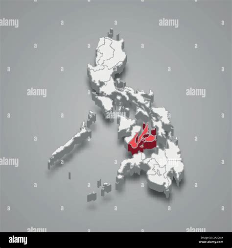 Central Visayas region highlighted in red on a grey Philippines 3d map ...