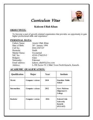 Kaleem Ullah CV PDF