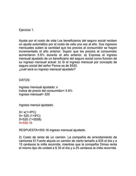 Ecuaciones De La Recta Ejercicio 1 Ajuste Por El Costo De Vida Los