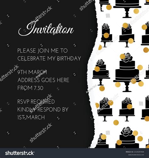 Black Elegant Birthday Invitation Design Cakes Stock Vector Royalty