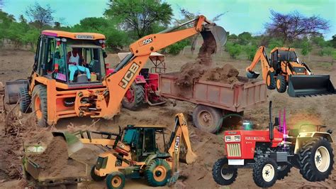 JCB 3dx Backhoe Loading Mud In Mahindra 475 Di Tractor JCB Khudai Mud