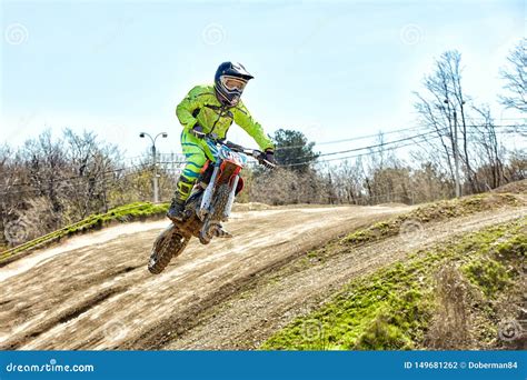 Extreme Sporten Motorfiets Het Springen De Motorrijder Maakt Een