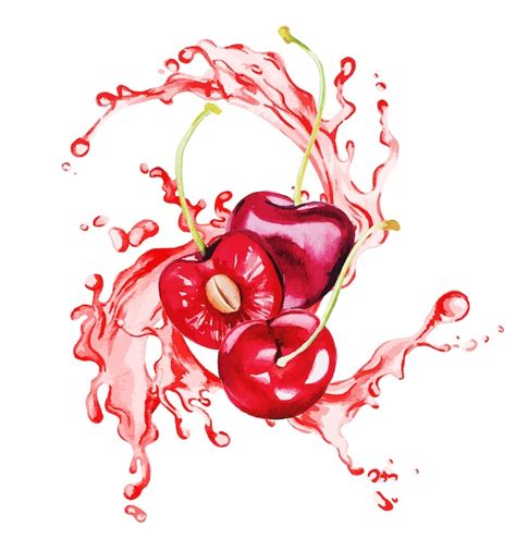 Premium Vector Red Cherries And Half Of Cherry In The Splash Of Red Juice